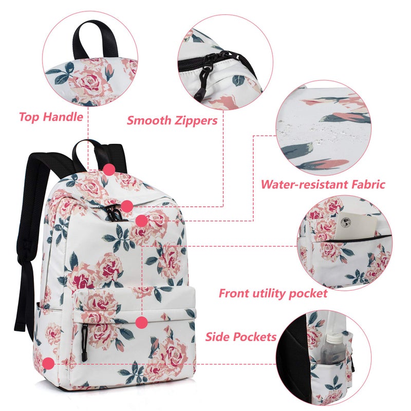 Leaper Travel Backpack for Women Girls Water Resistant Backpack for School Laptop Backpack Kids Backpack Kawaii Bookbag Floral Beige - Image 2